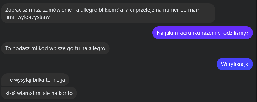 Wprowadzenie do ataku metoda na blika. Pierwsze wiadomości z zaatakowanego konta 